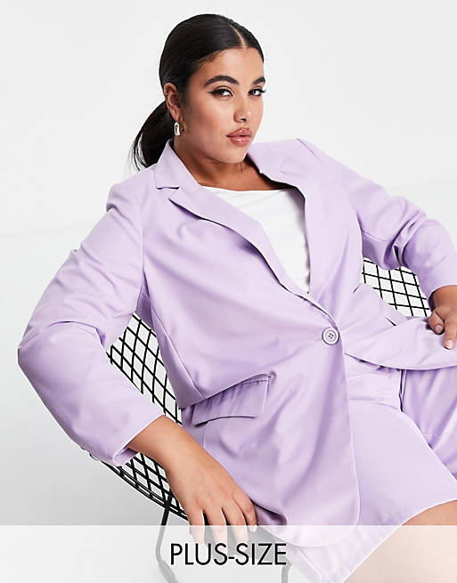 Pieces Curve tailored blazer co-ord in lilac