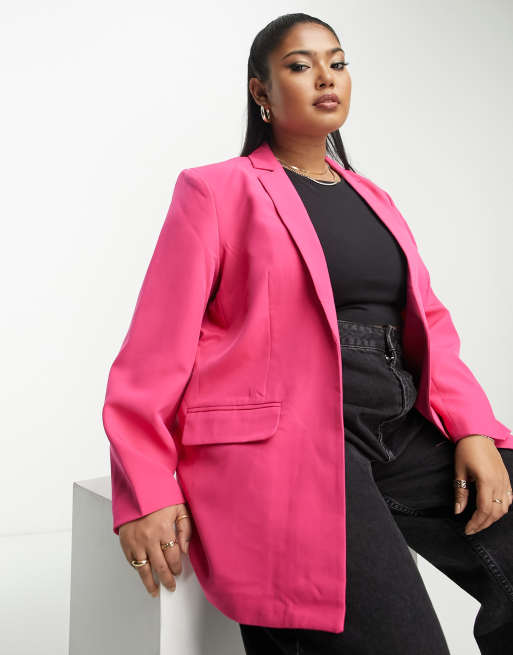 Pieces Curve tailored blazer in hot pink ASOS