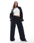 [Pieces Plus] PIECES Curve tailored pants in navy pinstripe (Part of a set)-Black 46 Sky captain