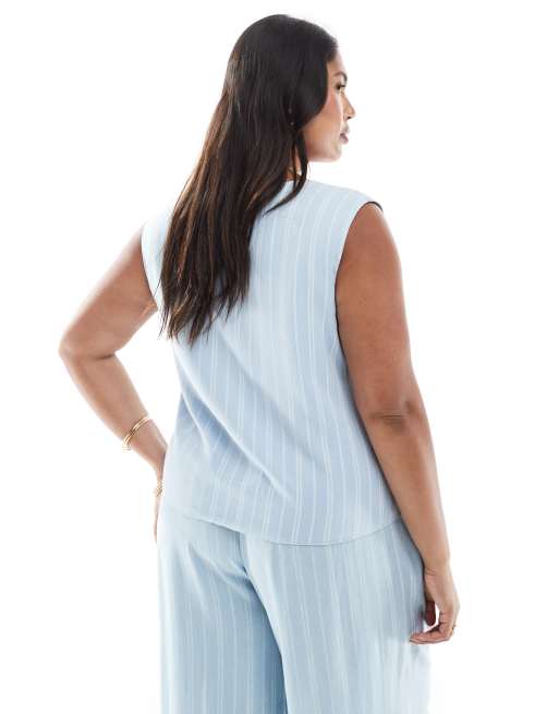 Pieces Curve tailored tank top in light blue stripe - part of a set, 4 of 4