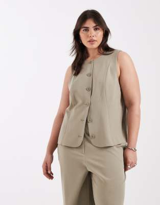 Pieces Plus Pieces Curve Tailored Vest In Green