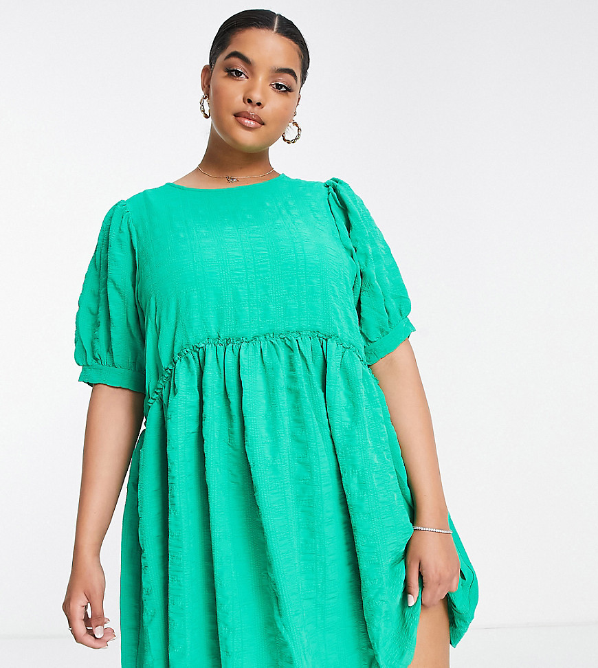 Pieces Curve textured smock dress in bright green