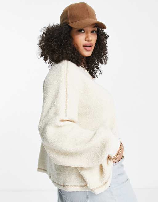 Pieces Curve textured sweater in cream, 2 of 4