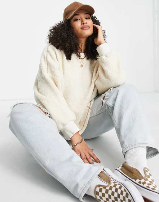 Pieces Curve textured sweater in cream, 4 of 4
