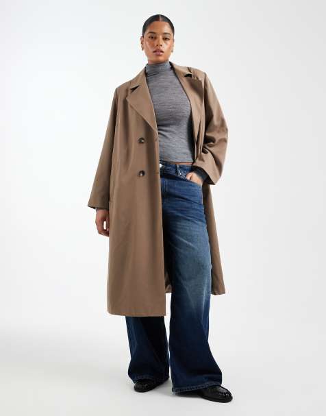 Pieces Curve - Trenchcoat met lange pasvorm en riem in bruin - view 1