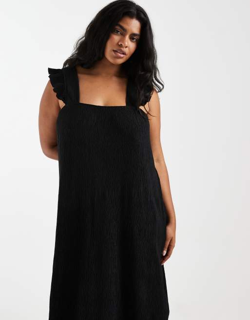 Pieces Curve - Vestido largo negro plisado con volantes en las mangas, 2 de 4