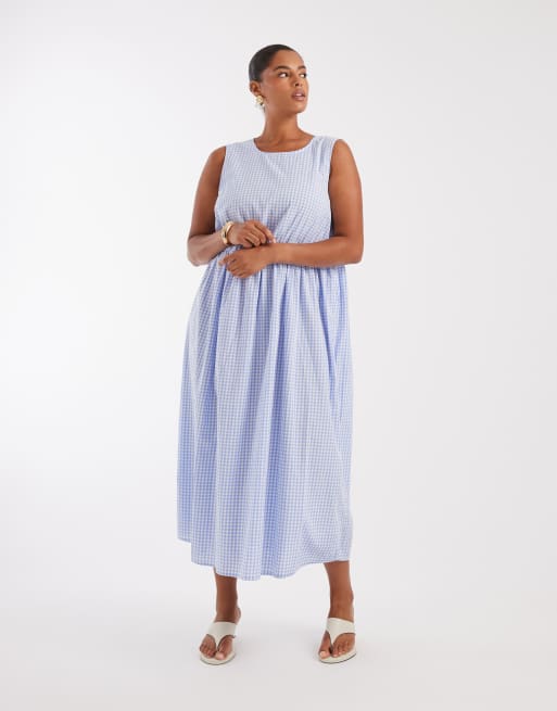 Pieces Curve - Vestito lungo senza maniche a punto smock giallo pastello a fiorellini, 2 di 4