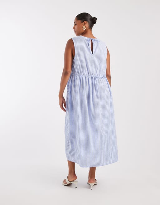 Pieces Curve - Vestito lungo senza maniche a punto smock giallo pastello a fiorellini, 4 di 4