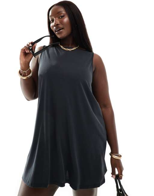 Curvy Vestito Nero Con Frange Pieces Curve Vestito Svasato Corto