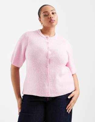 Pieces Curve - Weiche, kurzärmlige Strickjacke in Rosérosa
