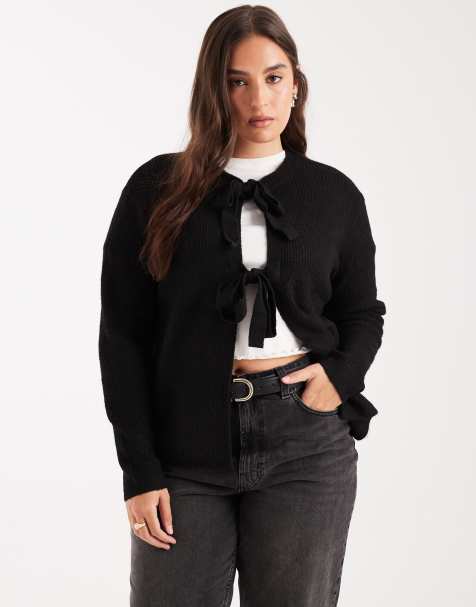 Pieces Curve – Wendbare Strickjacke in Schwarz mit gebundener Vorderseite - view 1