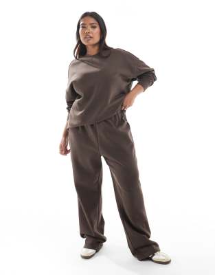 Pieces Plus Pieces Curve wide leg jogger co-ord in chocolate brown