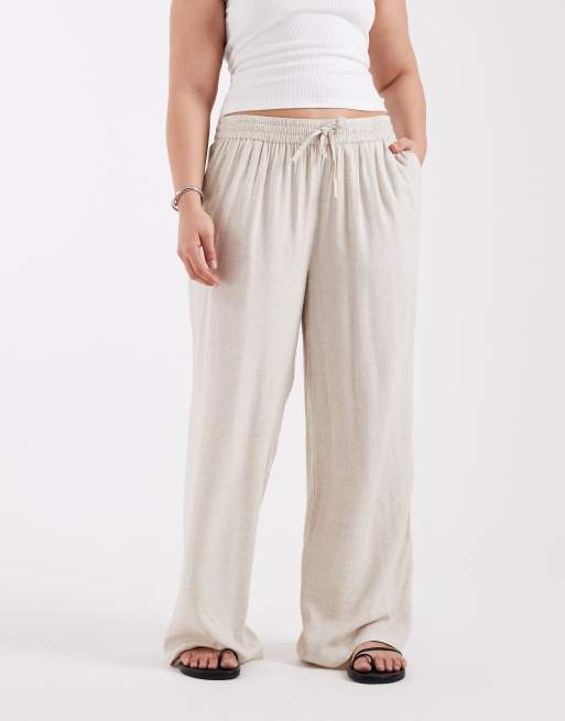 Pieces Curve wide leg linen mix touch pants in birch melange, 3 of 5