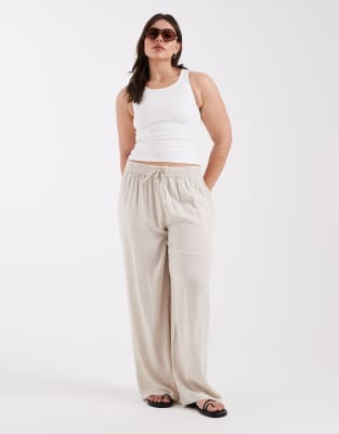 Pieces Curve wide leg linen touch pants in birch melange birch melange