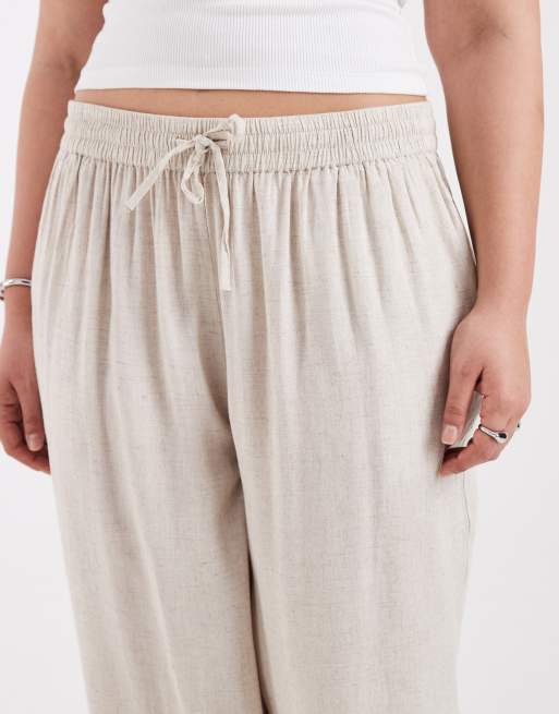 Pieces Curve wide leg linen touch pants in birch melange, 4 of 5