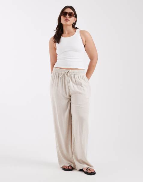 Pieces Curve wide leg linen touch trousers in birch melange - view 1