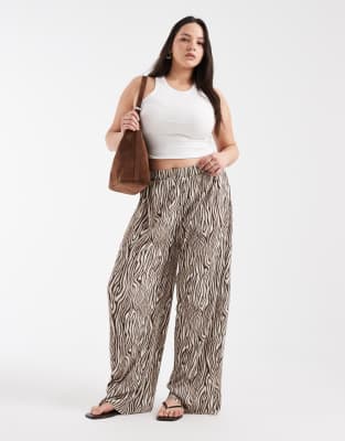 Pieces Plus Pieces Curve Wide Leg Plisse Pants In Brown