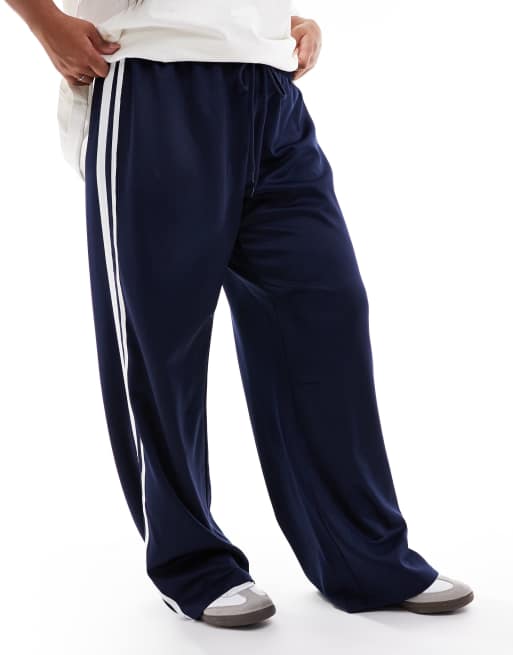 Pieces Curve wide leg side stripe pants in navy, 2 of 5