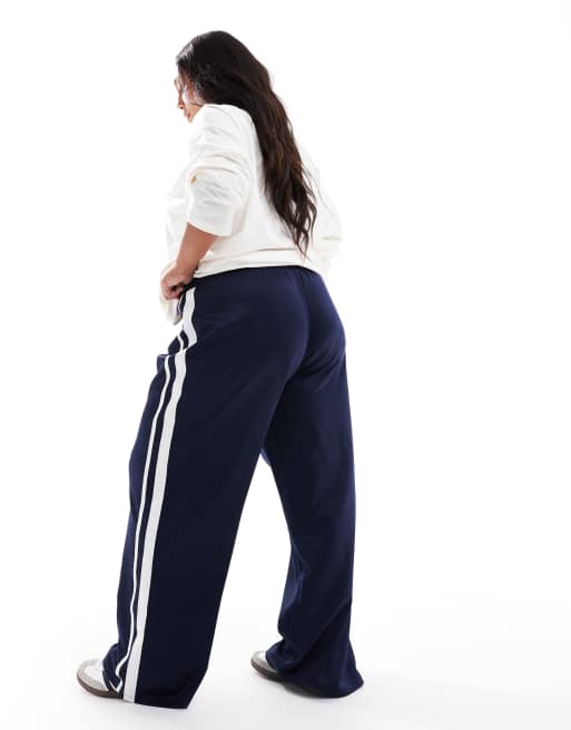 Pieces Curve wide leg side stripe pants in navy | ASOS