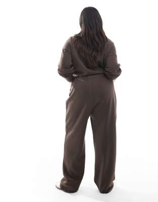 Pieces Plus Pieces Curve Wide Leg Sweatpants In Brown