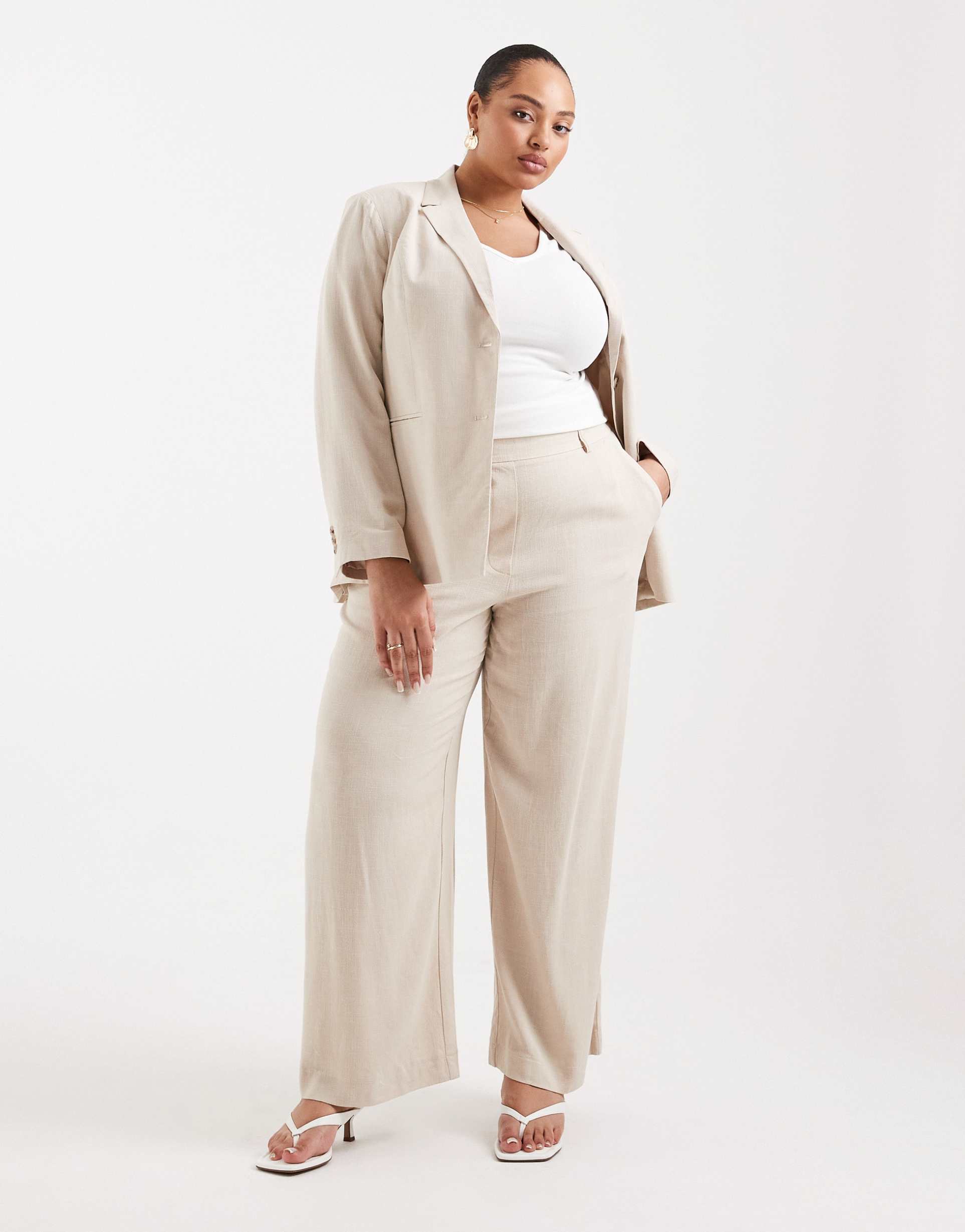 pieces curve wide leg tailored pants in warm gray - part of a set