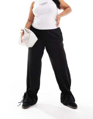 Pieces Plus Pieces Curve wide leg tie detail trousers in black