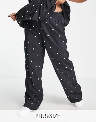 Pieces Curve wide leg trousers co-ord in black polka dot - ASOS Price Checker