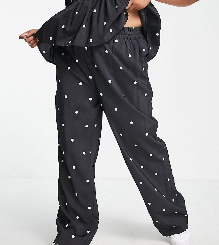 Pieces Curve wide leg trousers co-ord in black polka dot