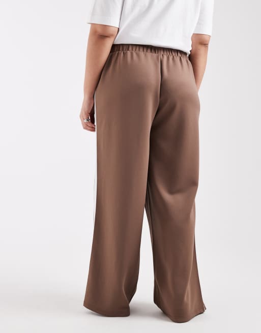 Pieces Curve wide leg trousers with side stripe in brown, 3 of 5