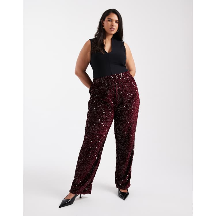 plus size burgundy dress pants Plus Size Solid Joggers in Burgundy Size: 1X main image 0