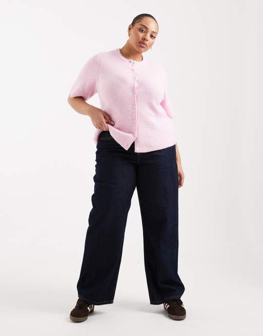 Pieces Curve - Zacht gebreid vest met korte mouwen in rozenroze, 3 van 4