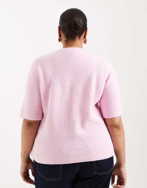 Pieces Curve - Zacht gebreid vest met korte mouwen in rozenroze, 4 van 4