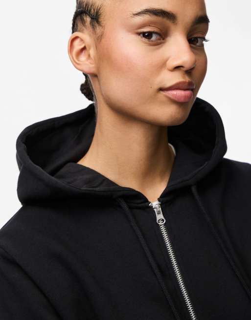 Pieces – Czarna bluza z kapturem zapinana na zamek, 4 z 4