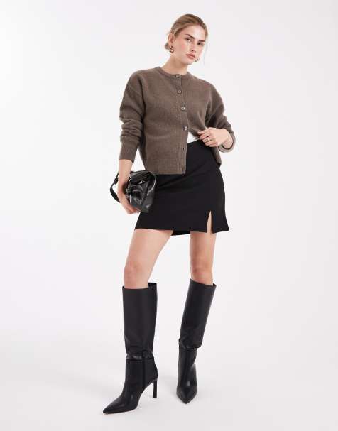 Pieces tailored notch front mini skirt in black