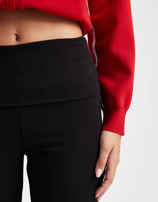 Pieces – Czarne legginsy dzwony z wywijaną talią, 3 z 5