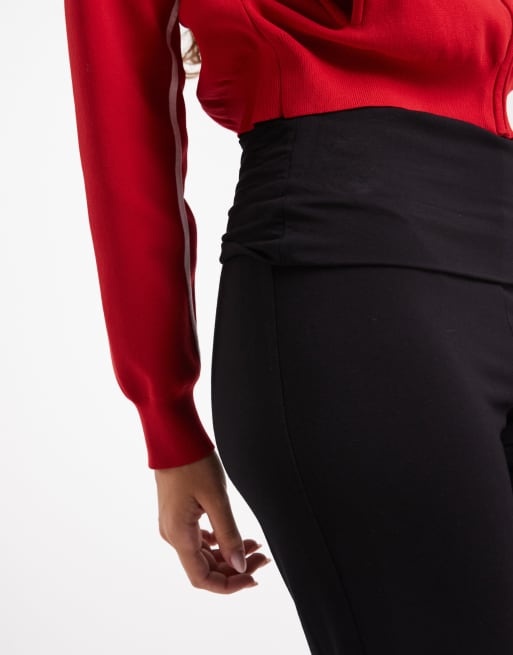 Pieces – Czarne legginsy dzwony z wywijaną talią, 5 z 5