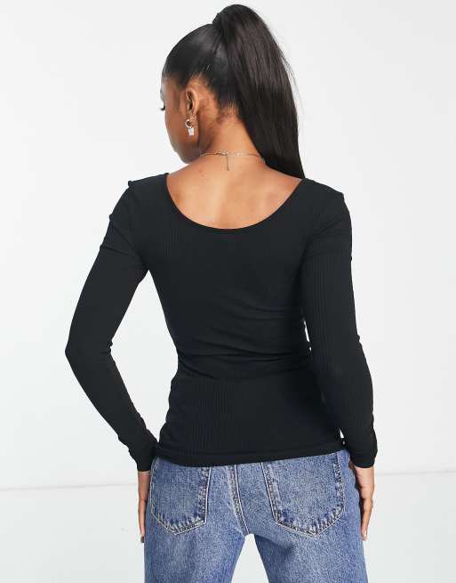Pieces – Czarny prążkowany top z zatrzaskami, 2 z 4
