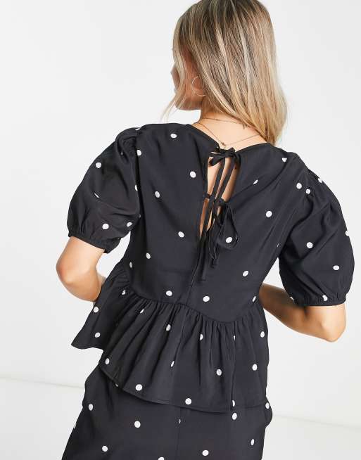 Pieces – Czarny top z bufkami w groszki, część zestawu, 2 z 4
