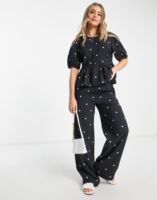 Pieces – Czarny top z bufkami w groszki, część zestawu, 3 z 4