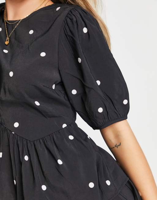 Pieces – Czarny top z bufkami w groszki, część zestawu, 4 z 4