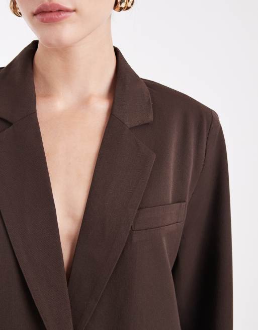 Pieces – Czekoladowobrązowa dopasowana marynarka oversize, część zestawu, 4 z 4