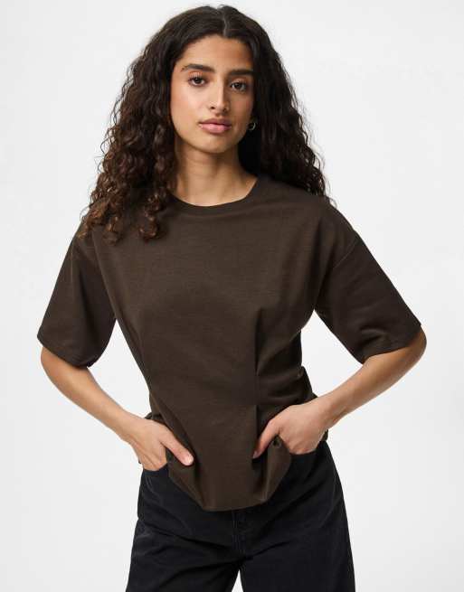 Pieces – Czekoladowy T-shirt