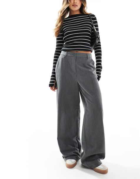 Pieces – Dad-Hose in Grau mit weitem Bein und Gürtelschlaufen - view 1