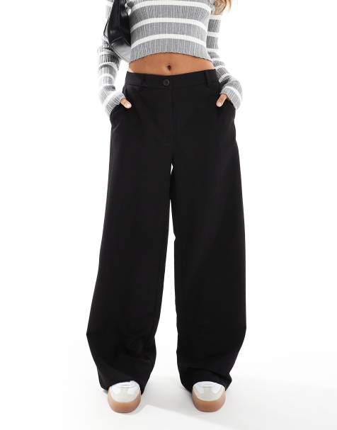 Pieces – Dad-Hose in Schwarz mit weitem Bein und Gürtelschlaufen, Kombiteil - view 1