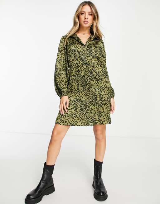 Pieces danni long sleeve shirt dress in olive