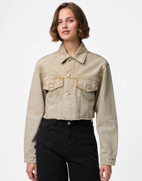 Pieces Denim jacket in sandshell - view 1