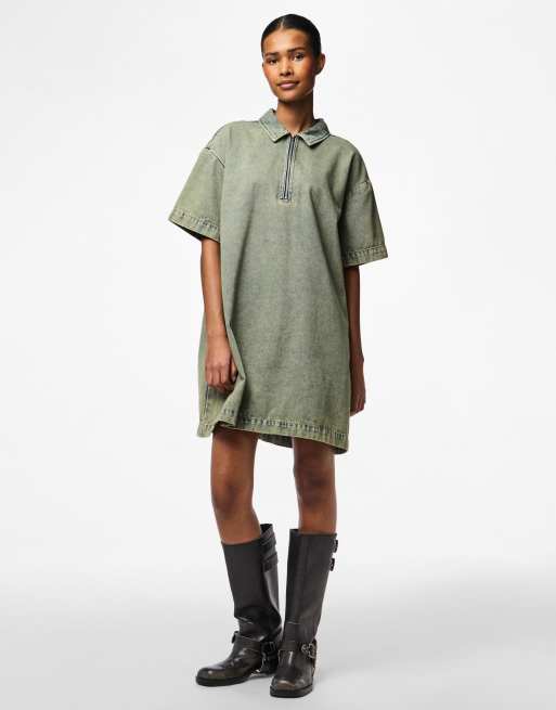 Pieces - Denim jurk in diep mosgroen