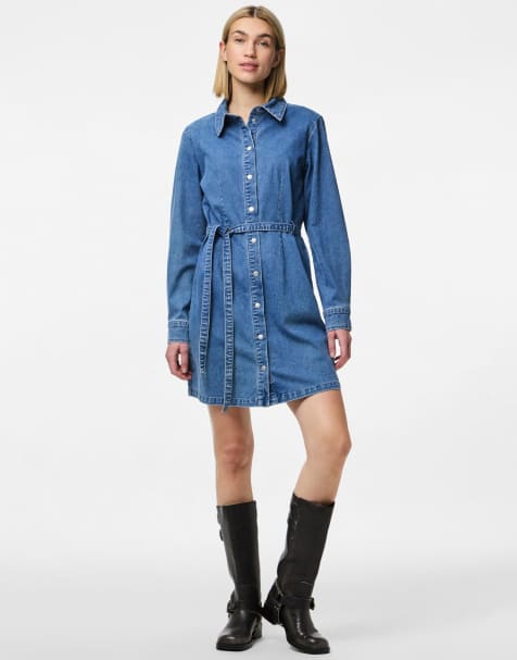 Pieces - Denim jurk in lichtblauw - view 1