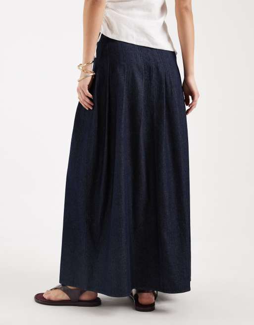 Pieces - Denim maxi rok in donker indigoblauw, 4 van 5