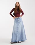 [Pieces] Pieces denim maxi skirt in light blue XL Light Blue Denim